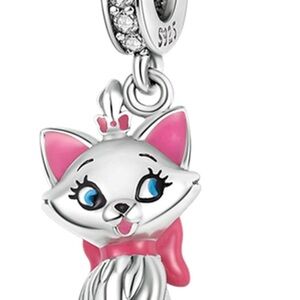 Silver Cat Charm with Pink Accents